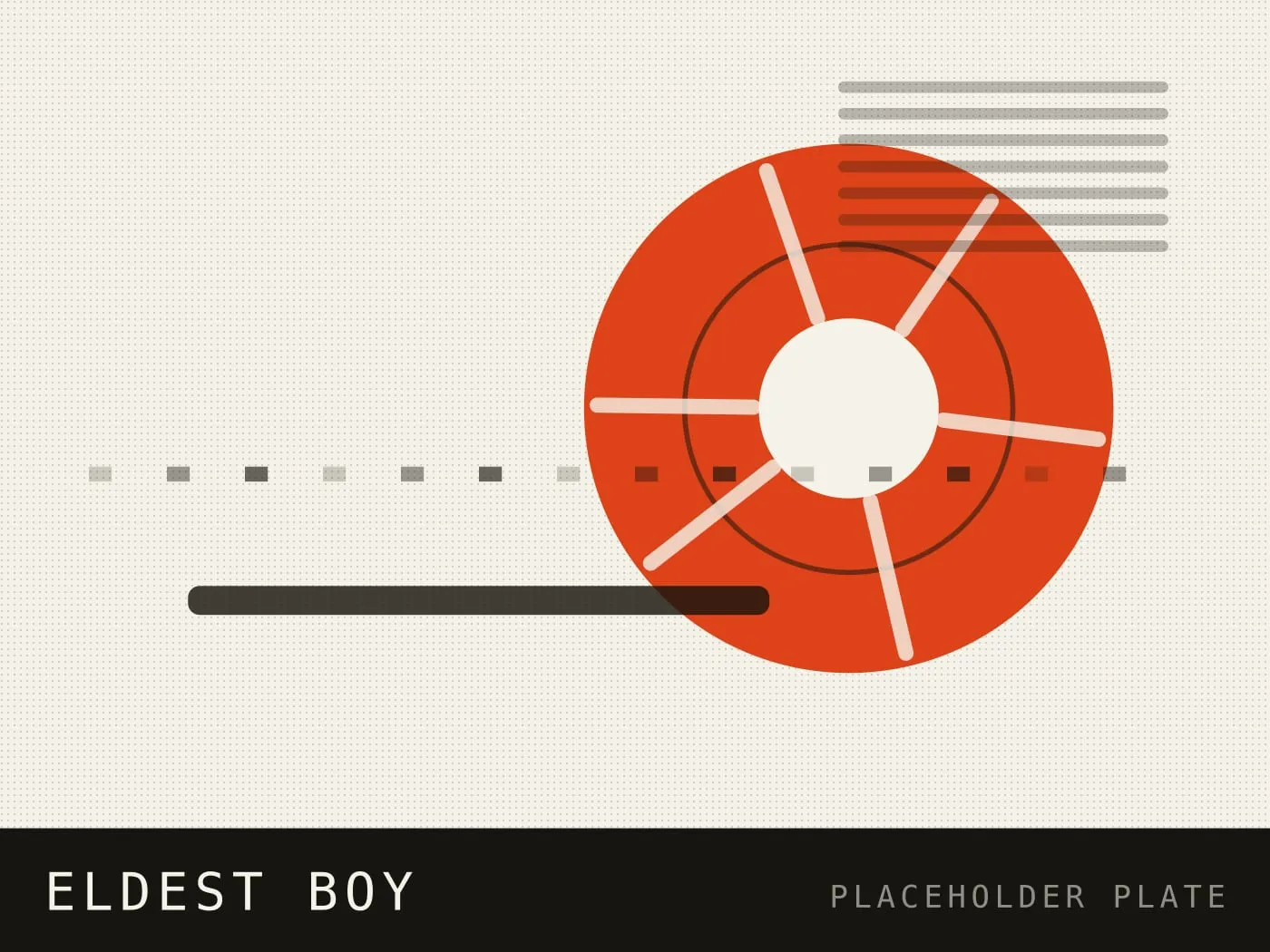 Placeholder plate for ELDEST BOY — a machine panel with an orange reel and a drive slot.